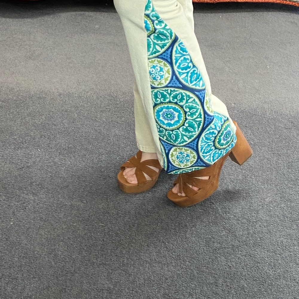 Bohemian Flare Pants with Blue Pattern